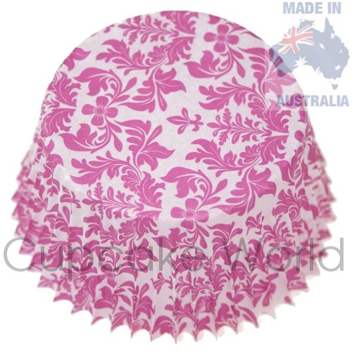 500PC PINK WHITE FLORAL DAMASK PAPER MUFFIN CUPCAKE PATTY PANS
